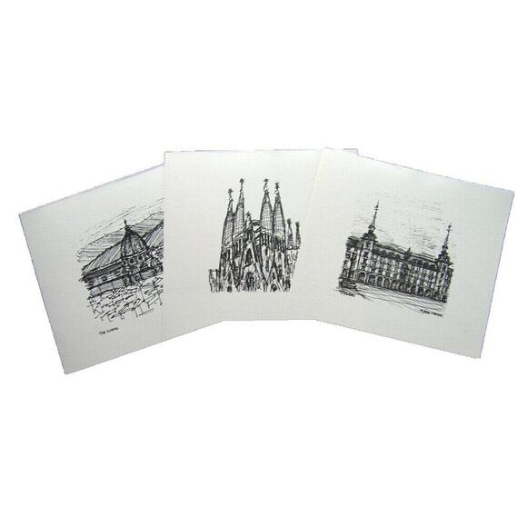 Set (12) Prints European Architecture Travel Sketches Signed Drawings DT Hubbell - Picture 3 of 7